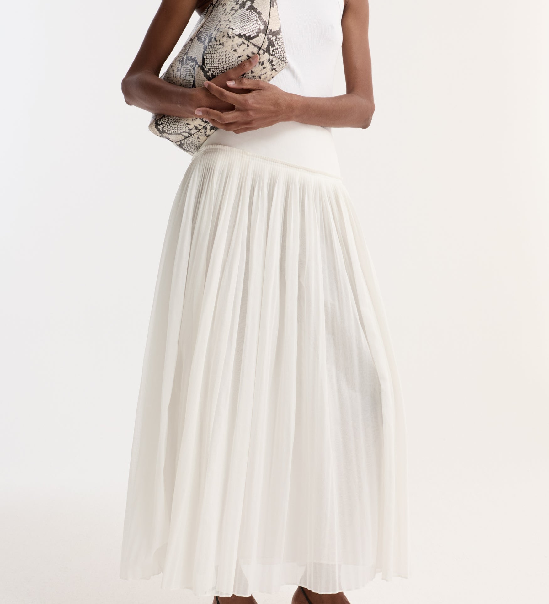 ROHE - Pleated cotton muslin skirt | optic white