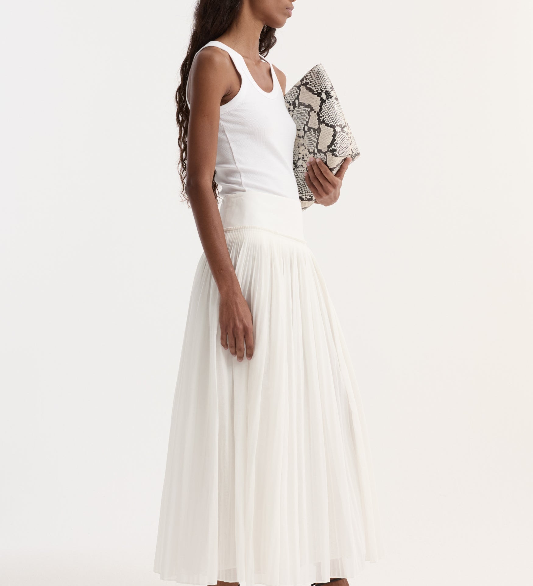 ROHE - Pleated cotton muslin skirt | optic white