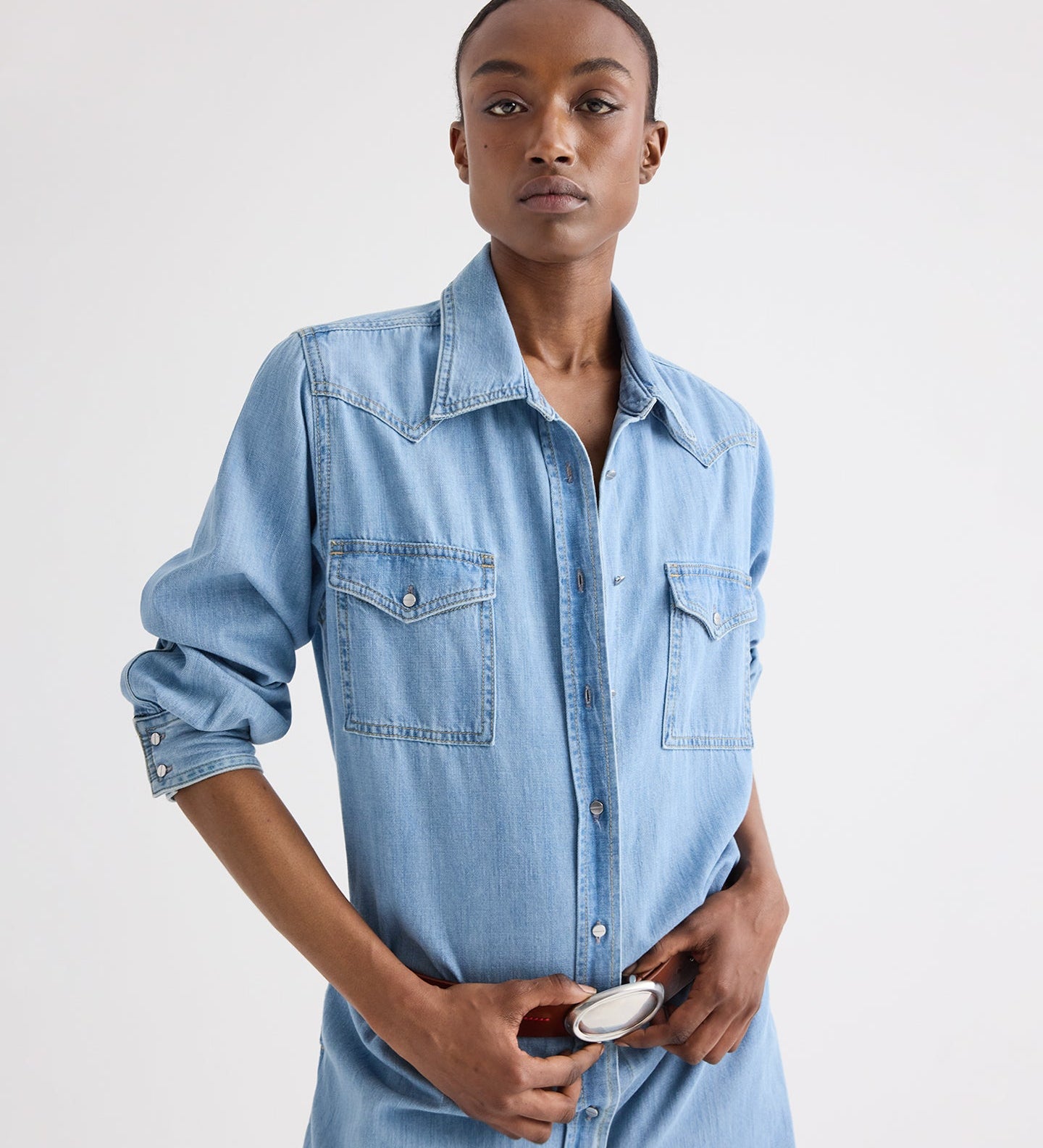 TWP - Cowboy Maxi Dress With Snaps in Denim