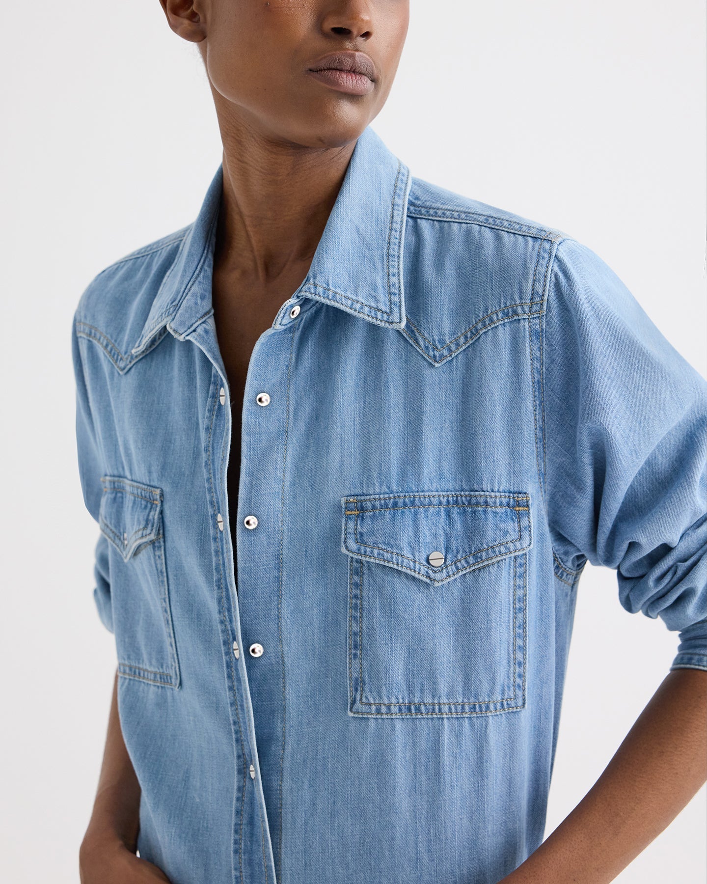TWP - Cowboy Maxi Dress With Snaps in Denim