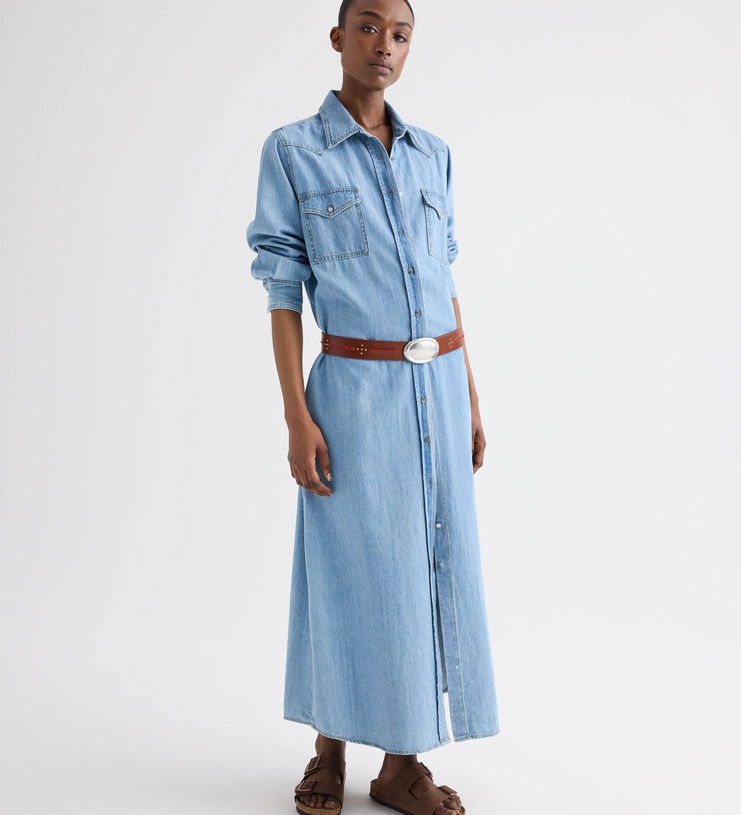 TWP - Cowboy Maxi Dress With Snaps in Denim