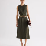 TWP - Crew Neck Dress with Darts in Coated Viscose Linen