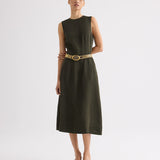 TWP - Crew Neck Dress with Darts in Coated Viscose Linen