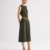 TWP - Crew Neck Dress with Darts in Coated Viscose Linen