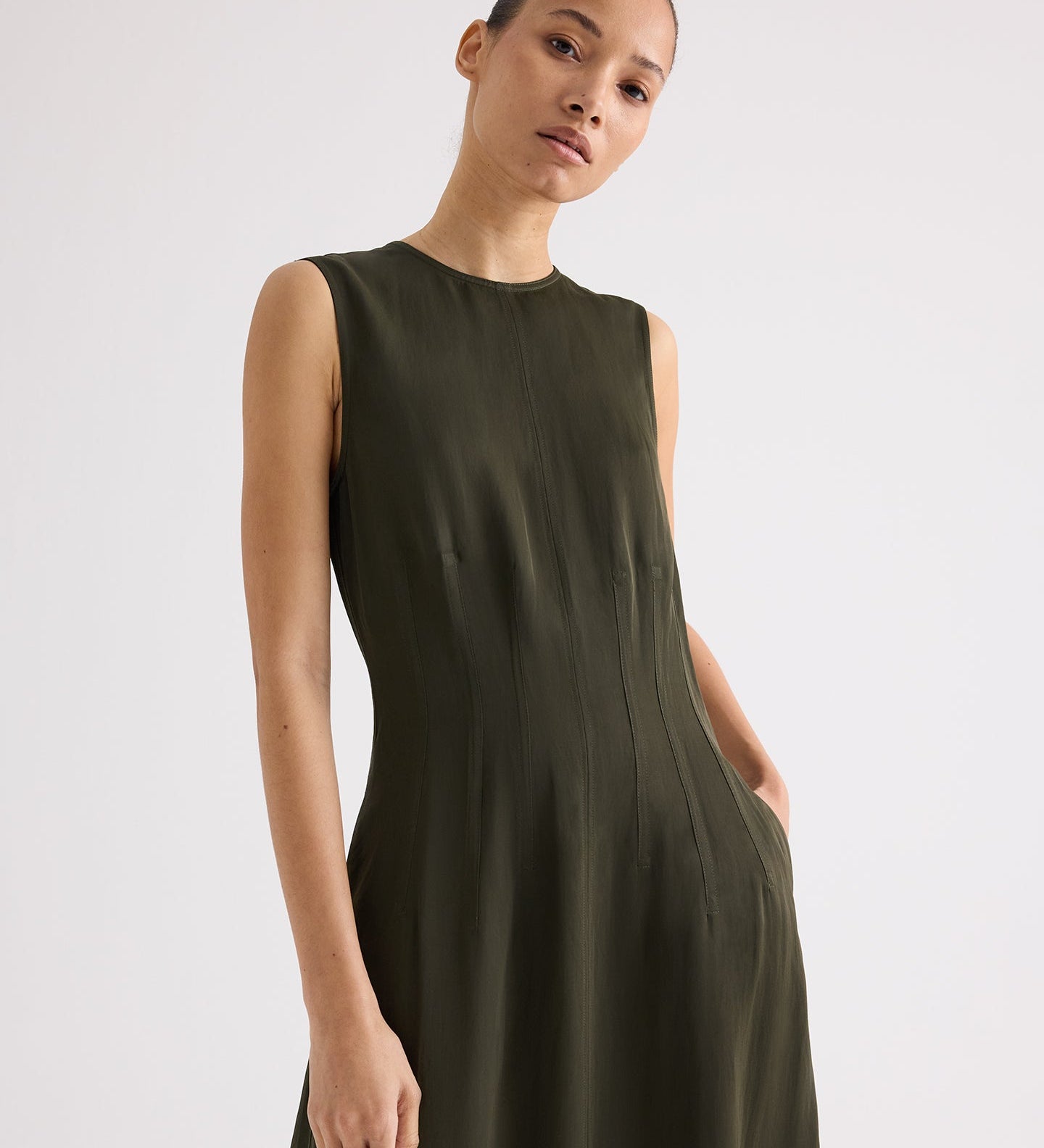 TWP - Crew Neck Dress with Darts in Coated Viscose Linen