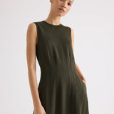 TWP - Crew Neck Dress with Darts in Coated Viscose Linen
