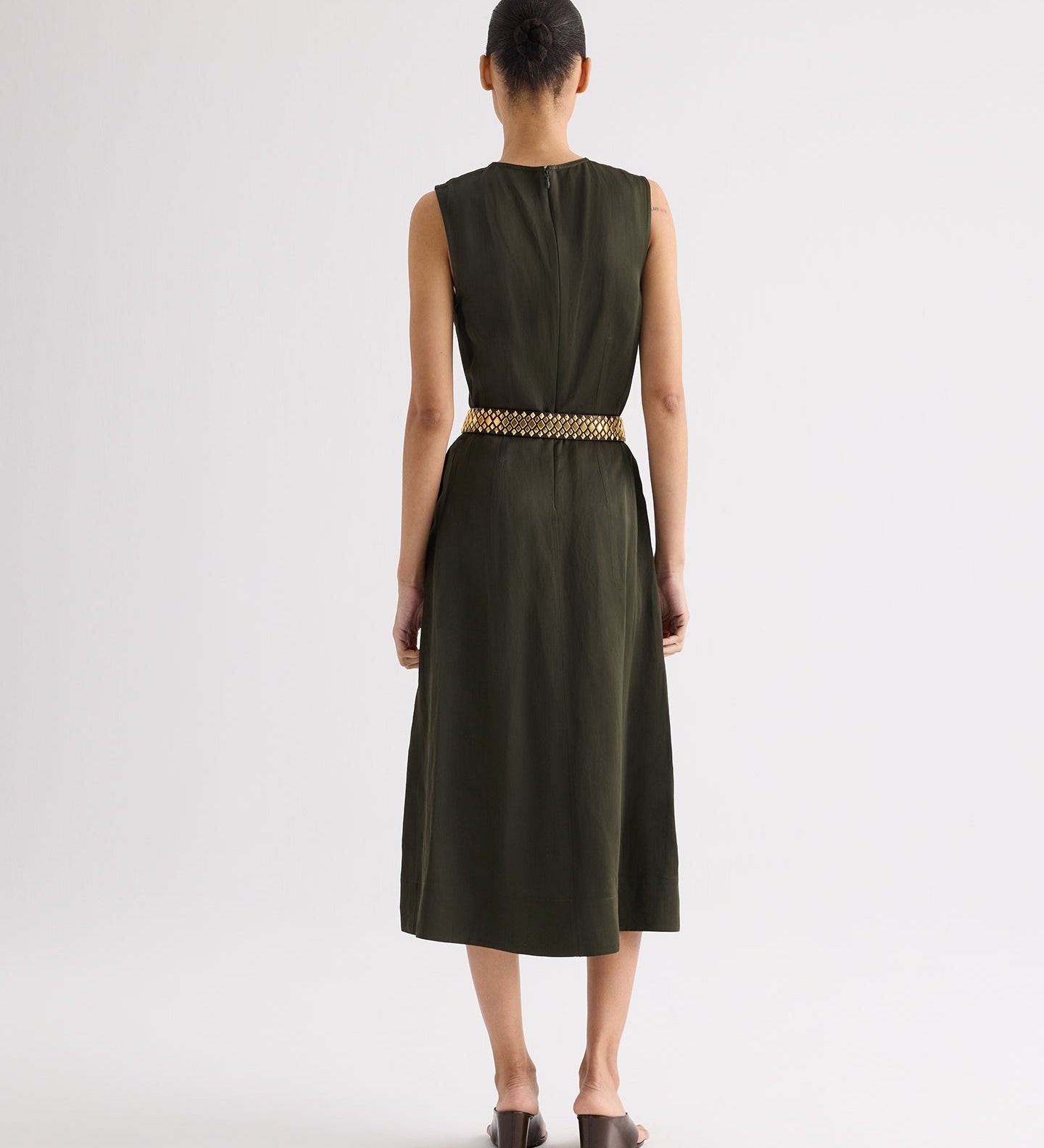TWP - Crew Neck Dress with Darts in Coated Viscose Linen