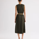 TWP - Crew Neck Dress with Darts in Coated Viscose Linen