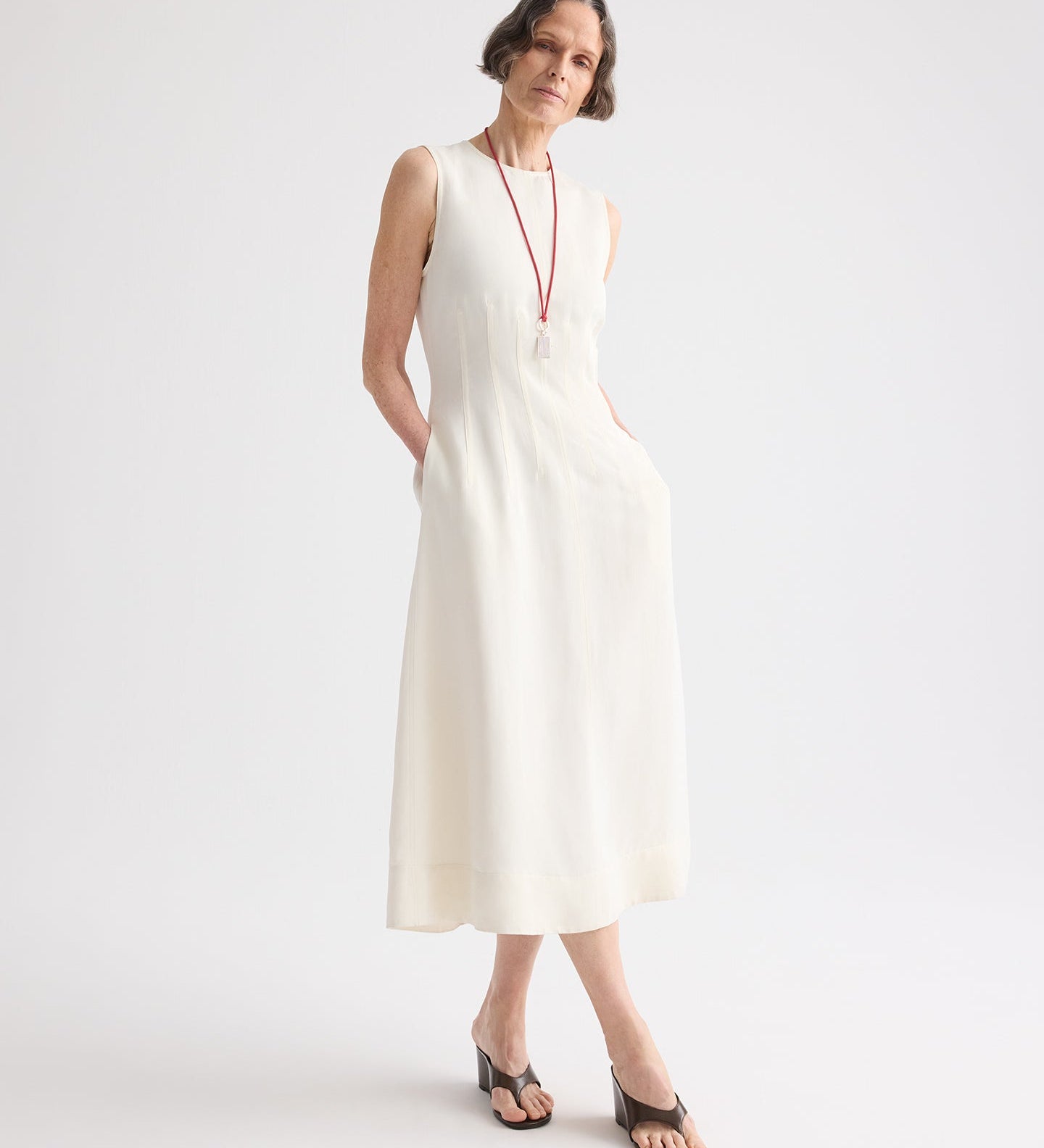 TWP - Crew Neck Dress With Darts in Coated Viscose Linen