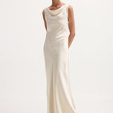 ROHE - Draped satin dress with train | ivory