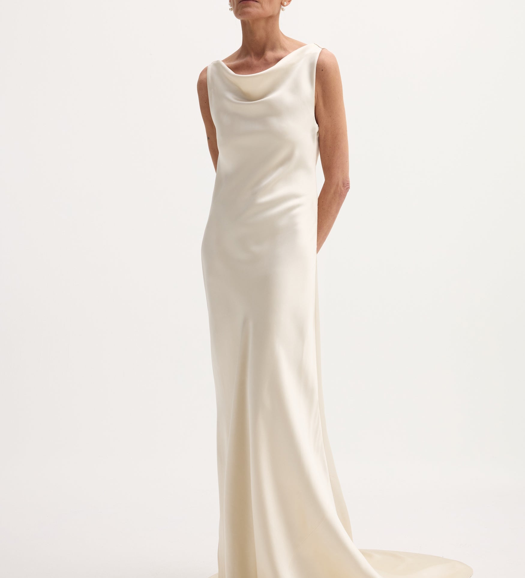 ROHE - Draped satin dress with train | ivory