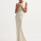 ROHE - Draped satin dress with train | ivory