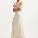 ROHE - Draped satin dress with train | ivory