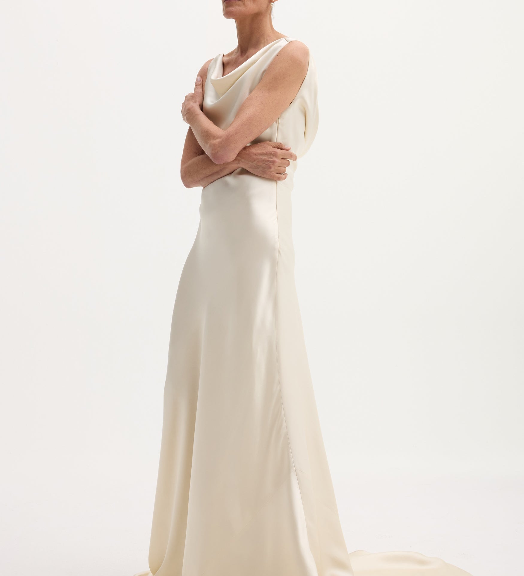 ROHE - Draped satin dress with train | ivory