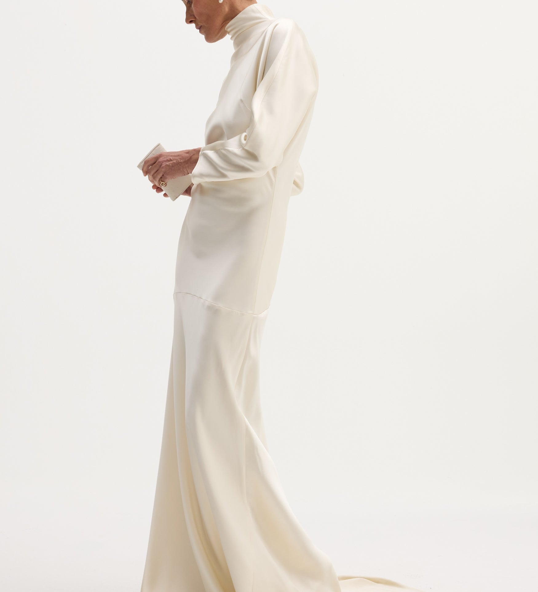 ROHE - Satin button down dress with train | ivory