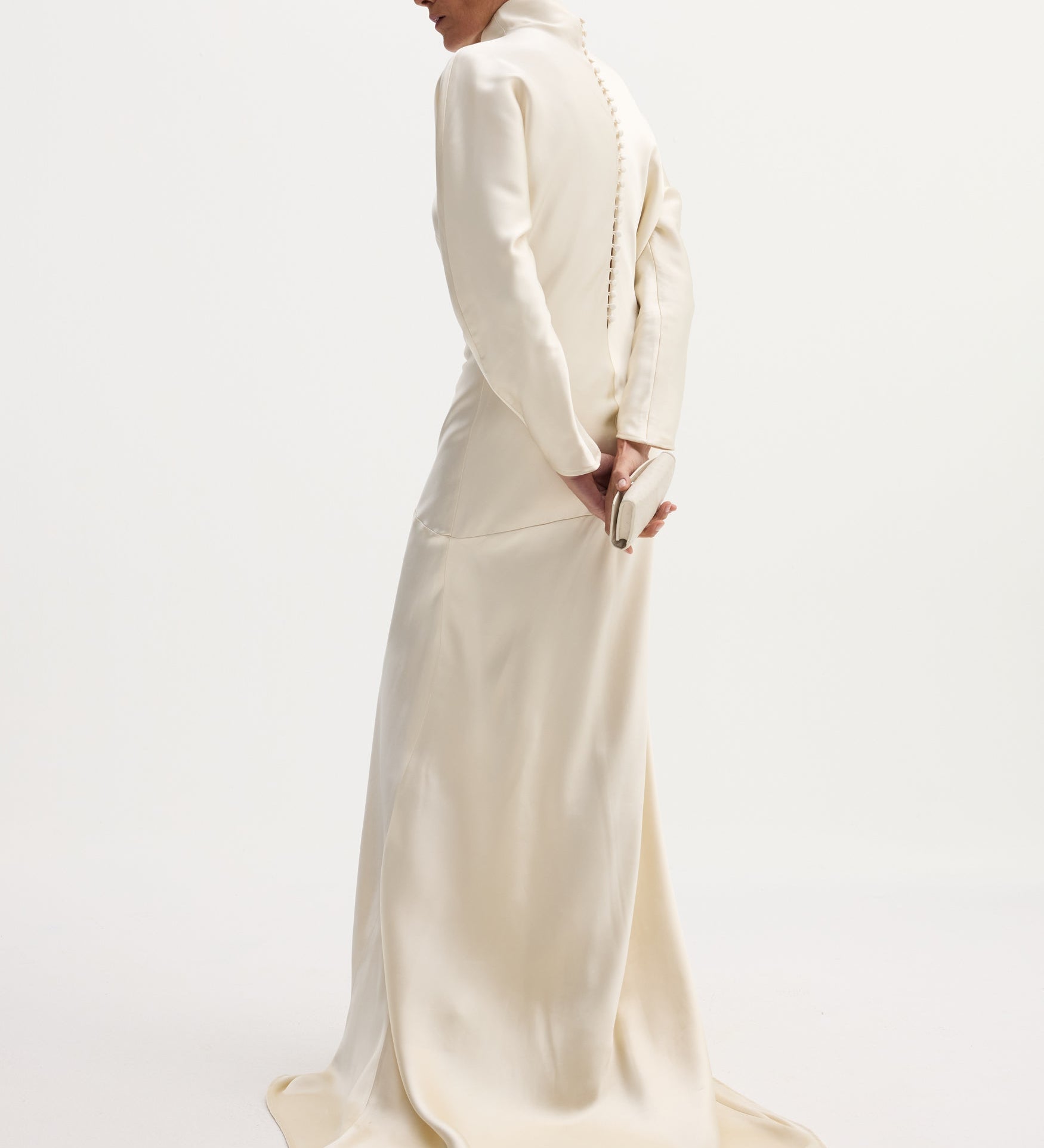 ROHE - Satin button down dress with train | ivory
