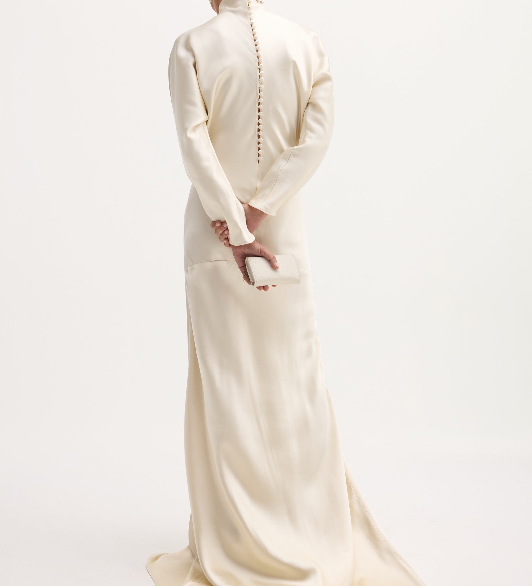 ROHE - Satin button down dress with train | ivory