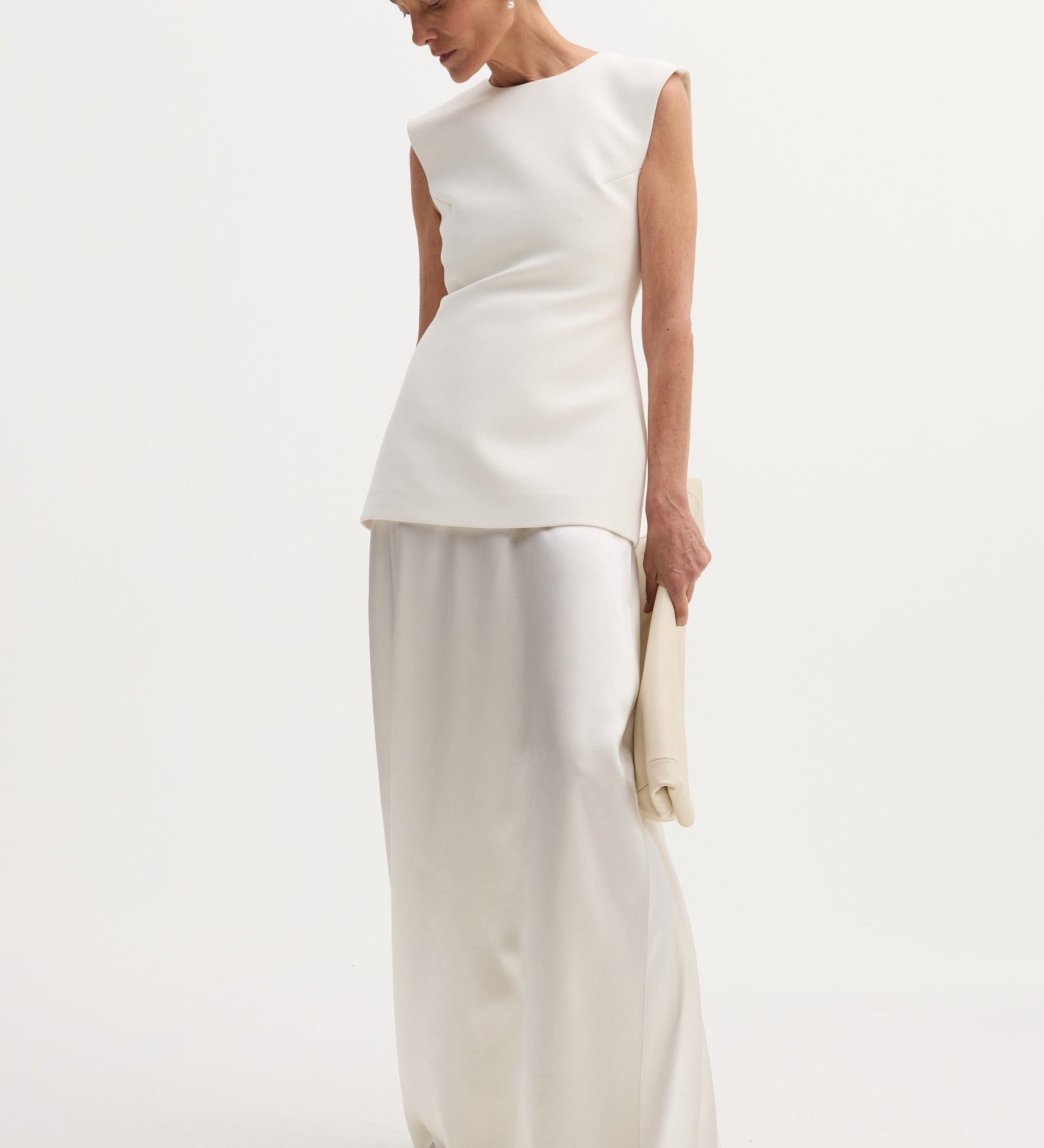 ROHE - Classic signature dress with satin silk skirt | ivory