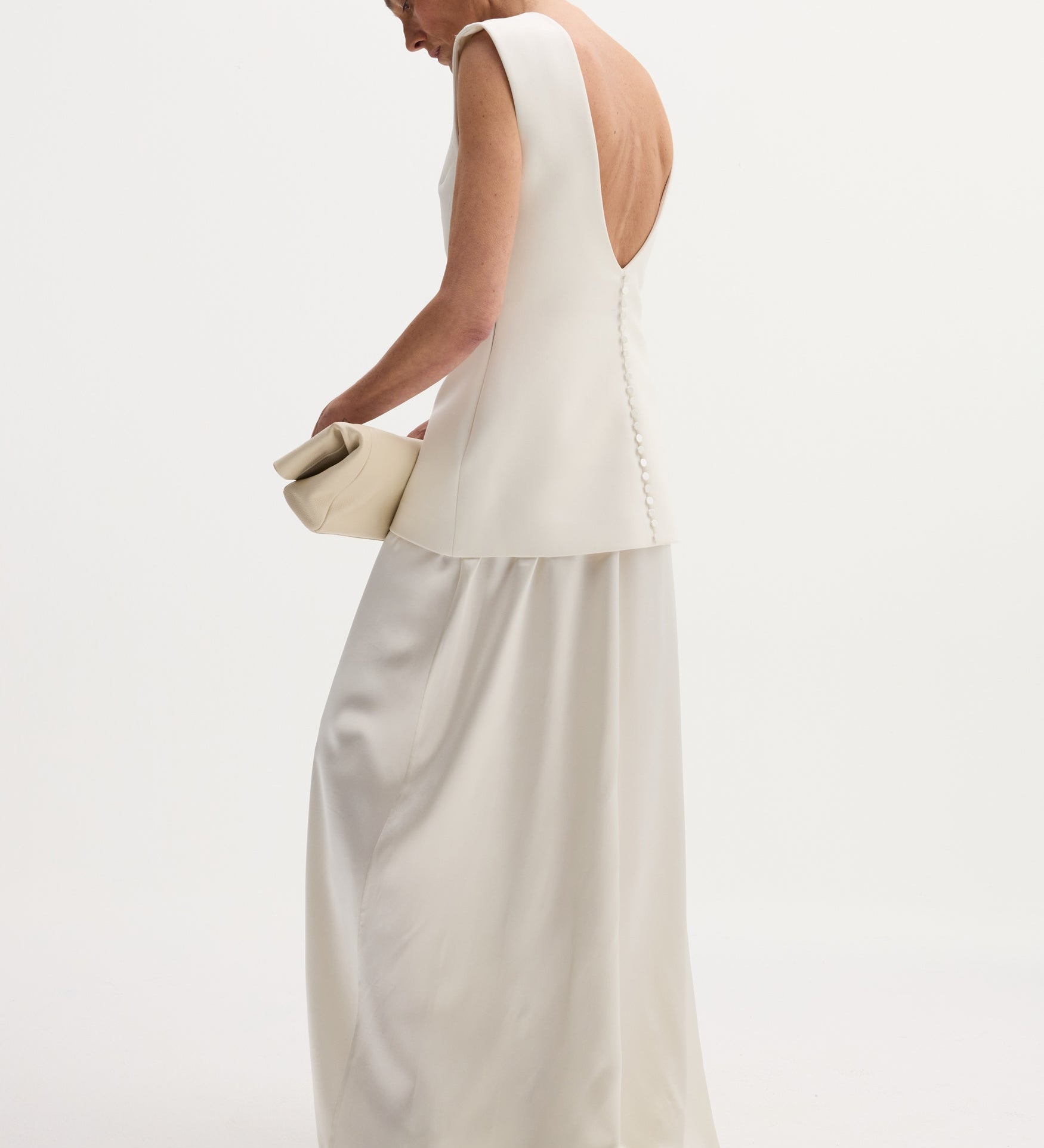 ROHE - Classic signature dress with satin silk skirt | ivory