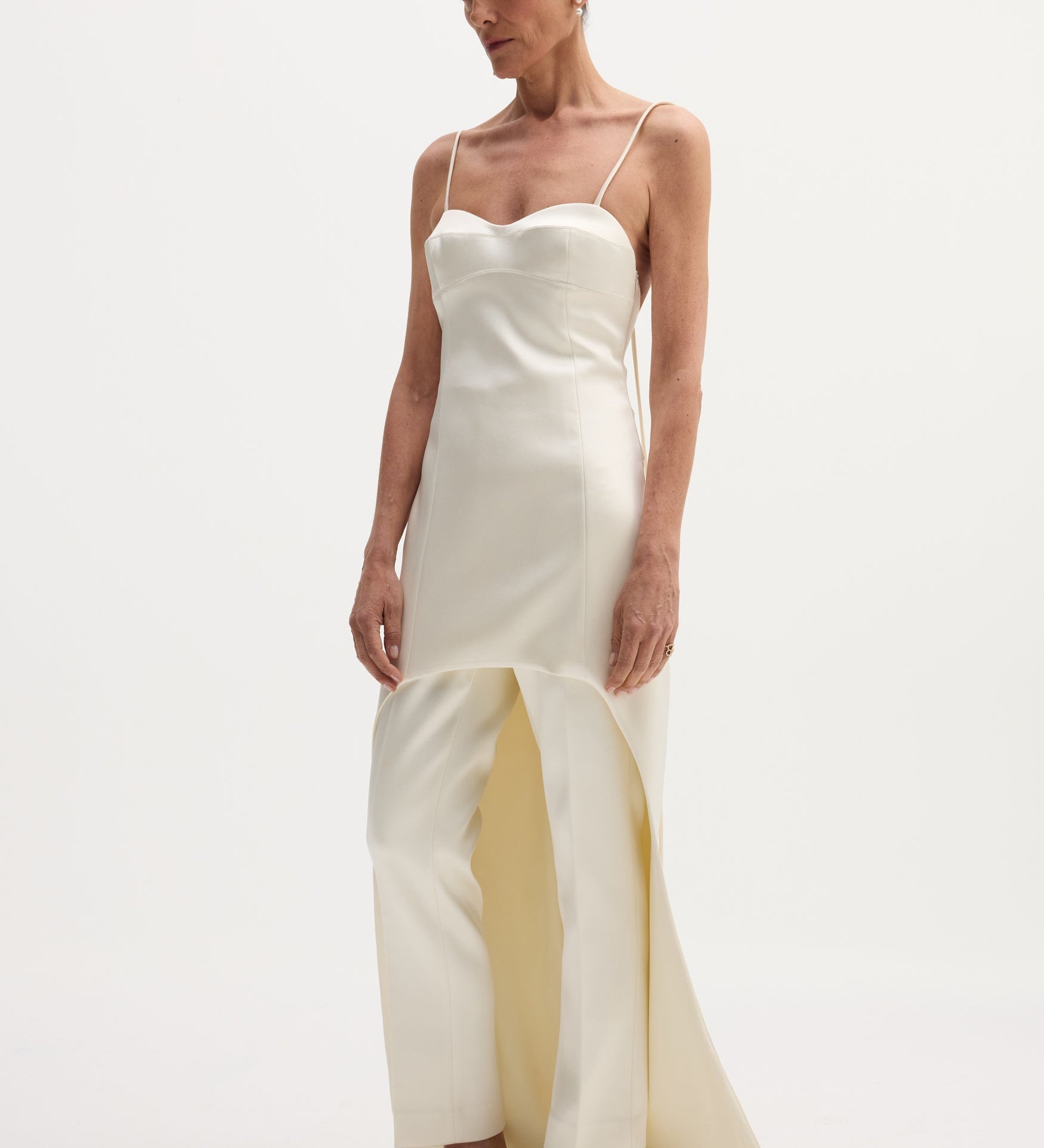 ROHE - Satin bustier dress with train | ivory