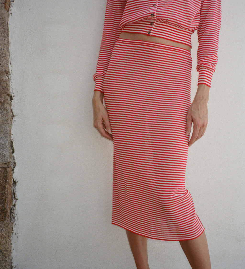 Ciao Lucia - Faye Red Stripe Sheer Knit Skirt