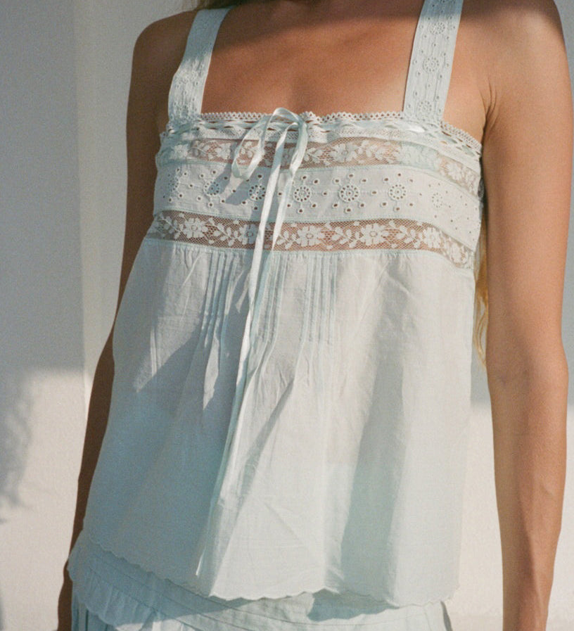 Ciao Lucia - Euri Baby Blue Embroidered Cotton Top