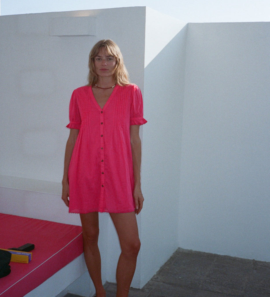 Ciao Lucia - Nayara Guava Embroidered Cotton Dress