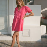 Ciao Lucia - Nayara Guava Embroidered Cotton Dress