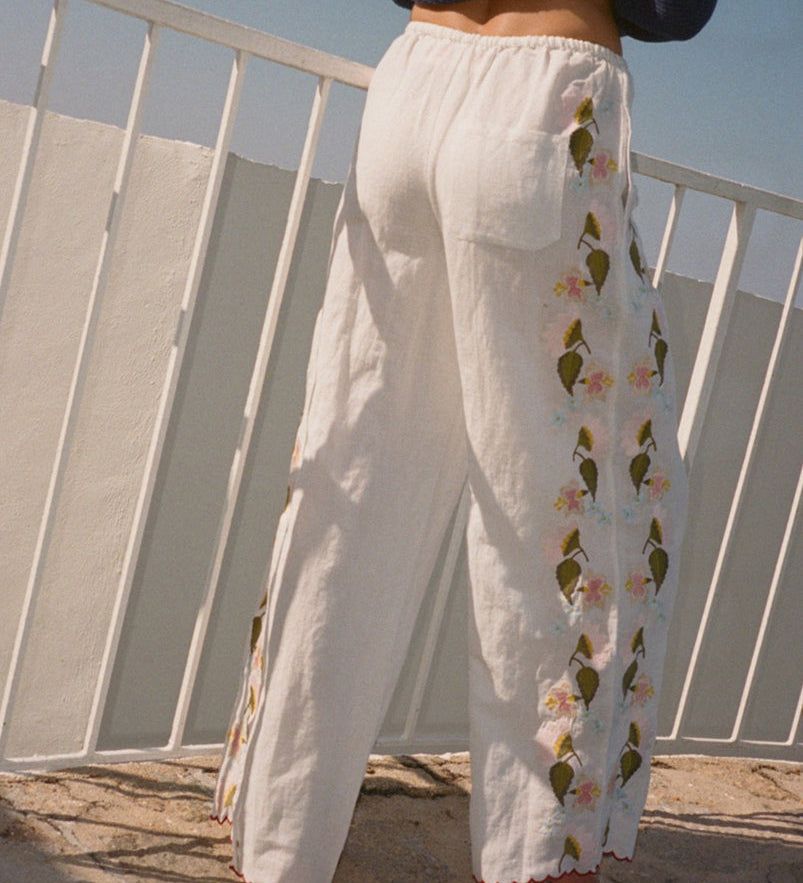 Ciao Lucia - Ermmano White Embroidered Linen Pant