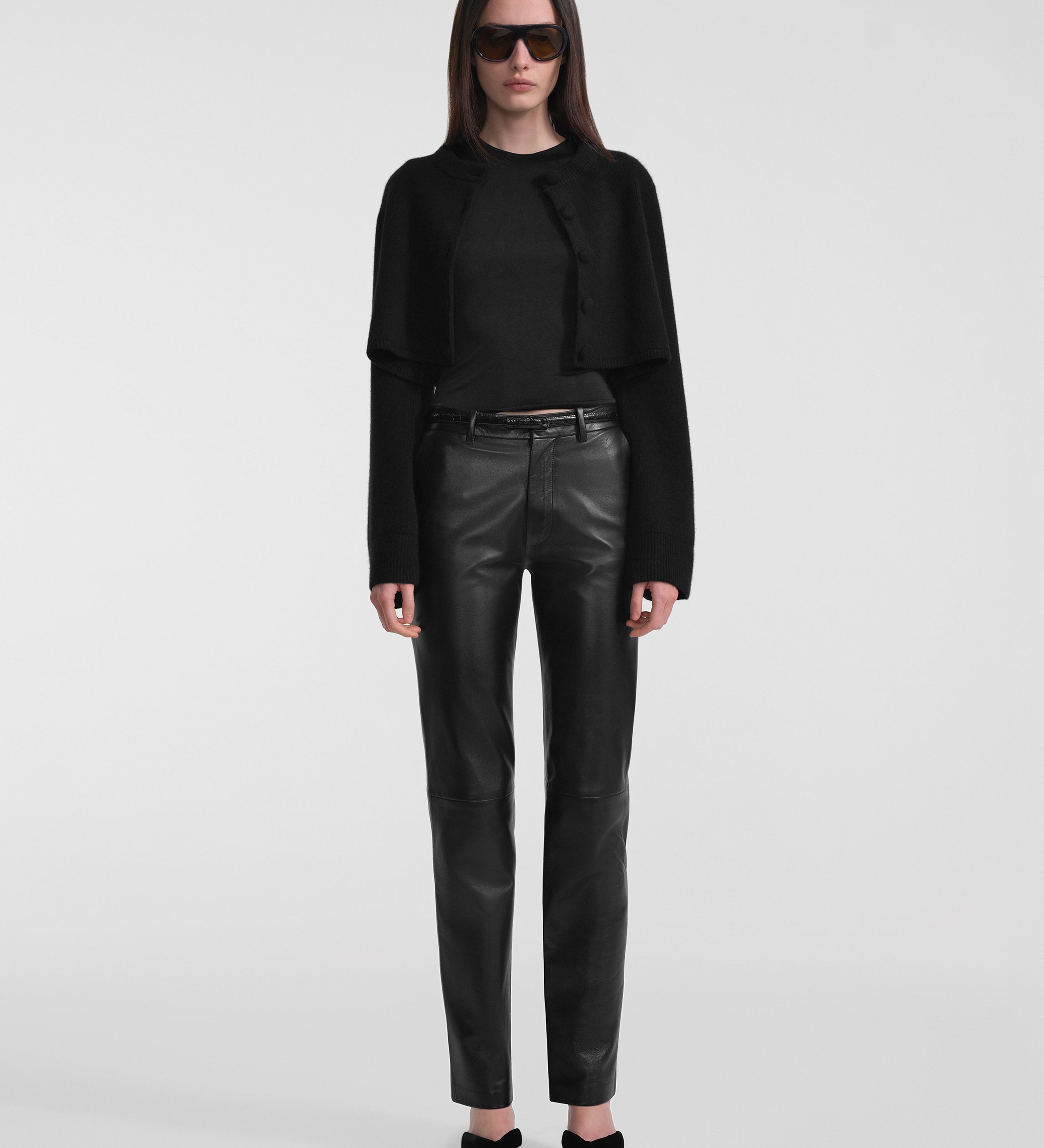 AFLALO Lazare Trouser in Leather – Black - Model Front
