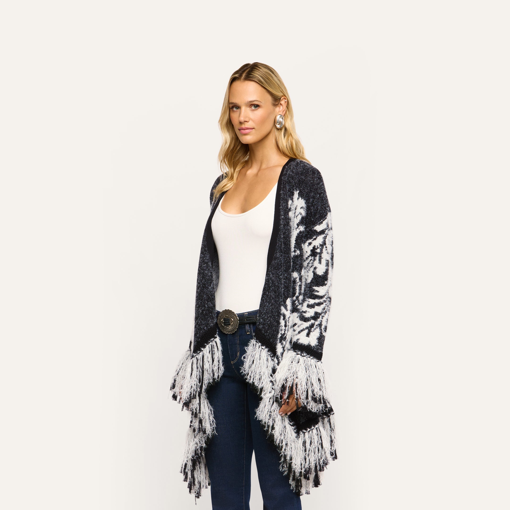 L'AGENCE - Naiad Jacquard Fringe Cardigan