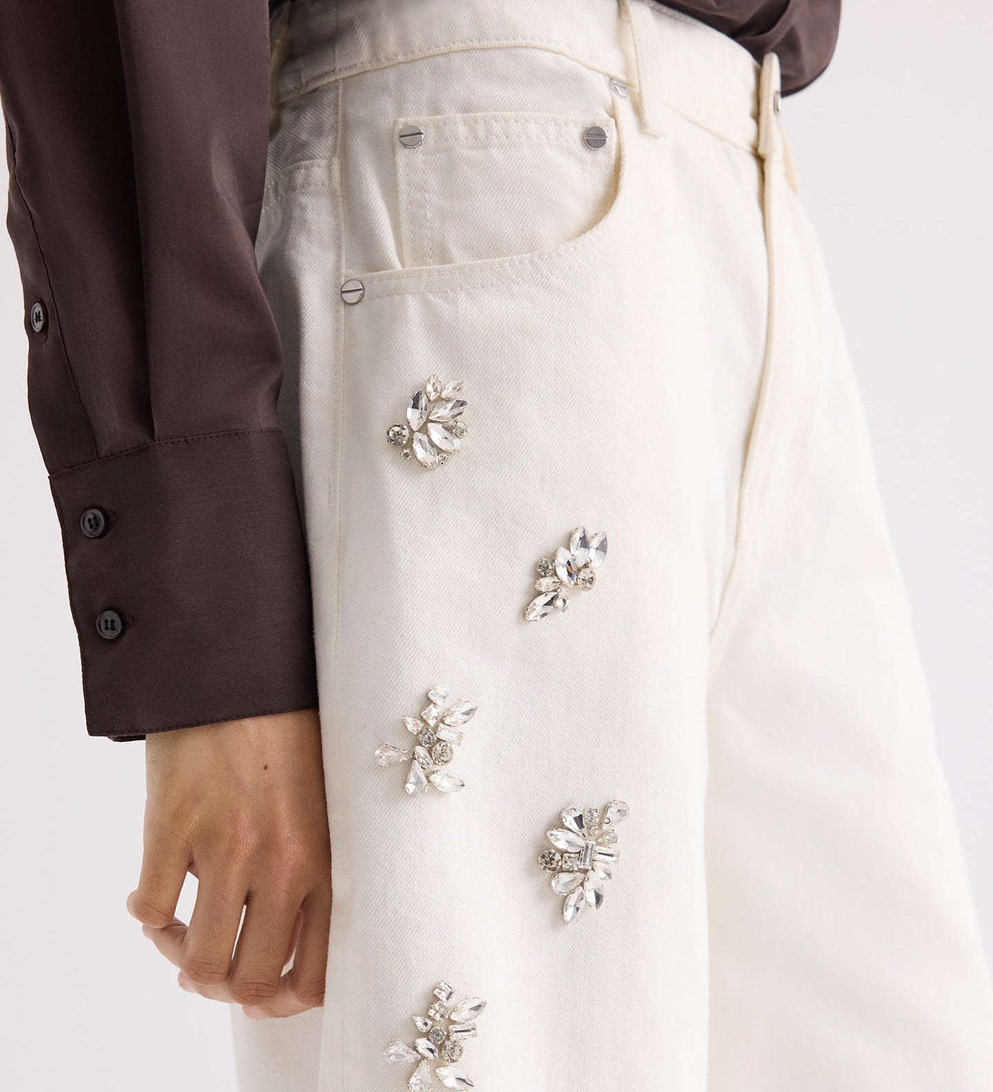 TWP - Boxy Relaxed Shorts With Crystal Clusters in Denim