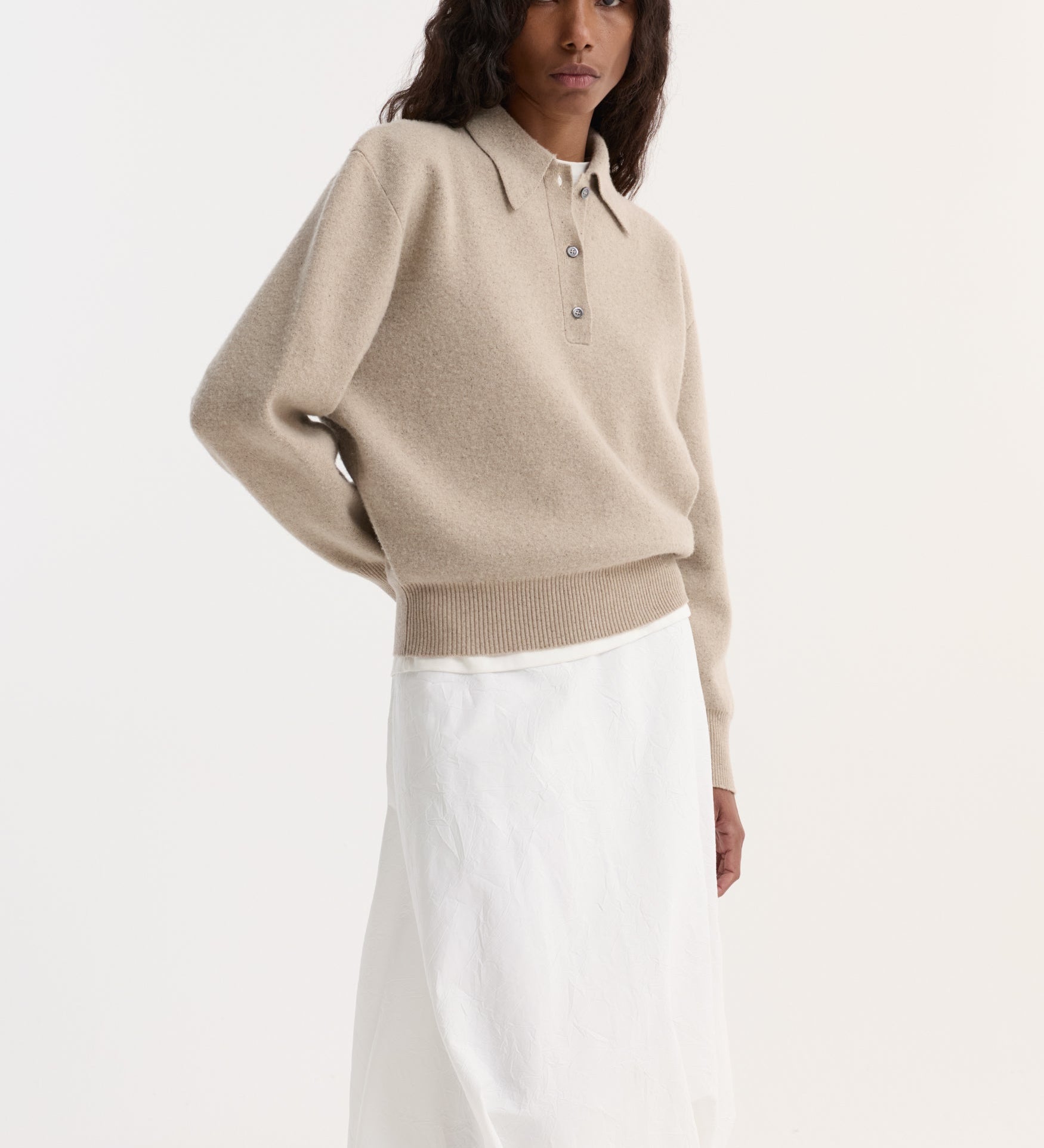 ROHE - Wool cashmere polo | stone melange