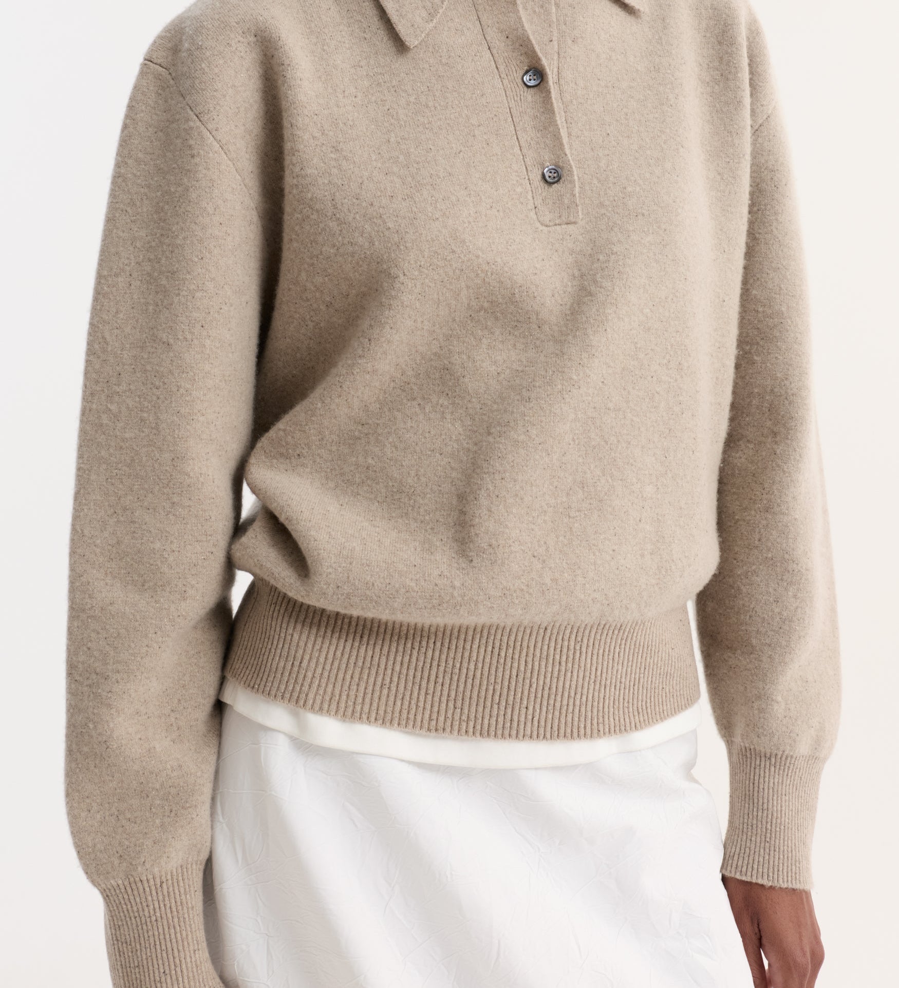 ROHE - Wool cashmere polo | stone melange