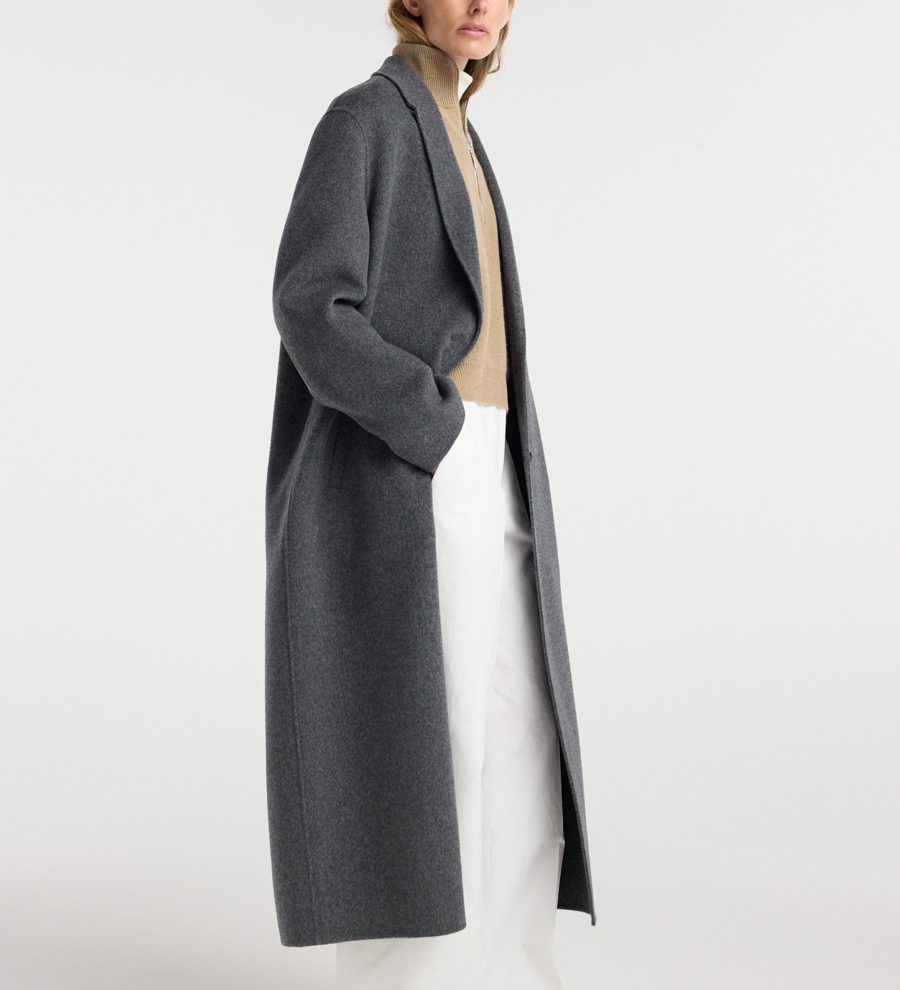 ROHE - Double - faced wool long coat | dark grey melange