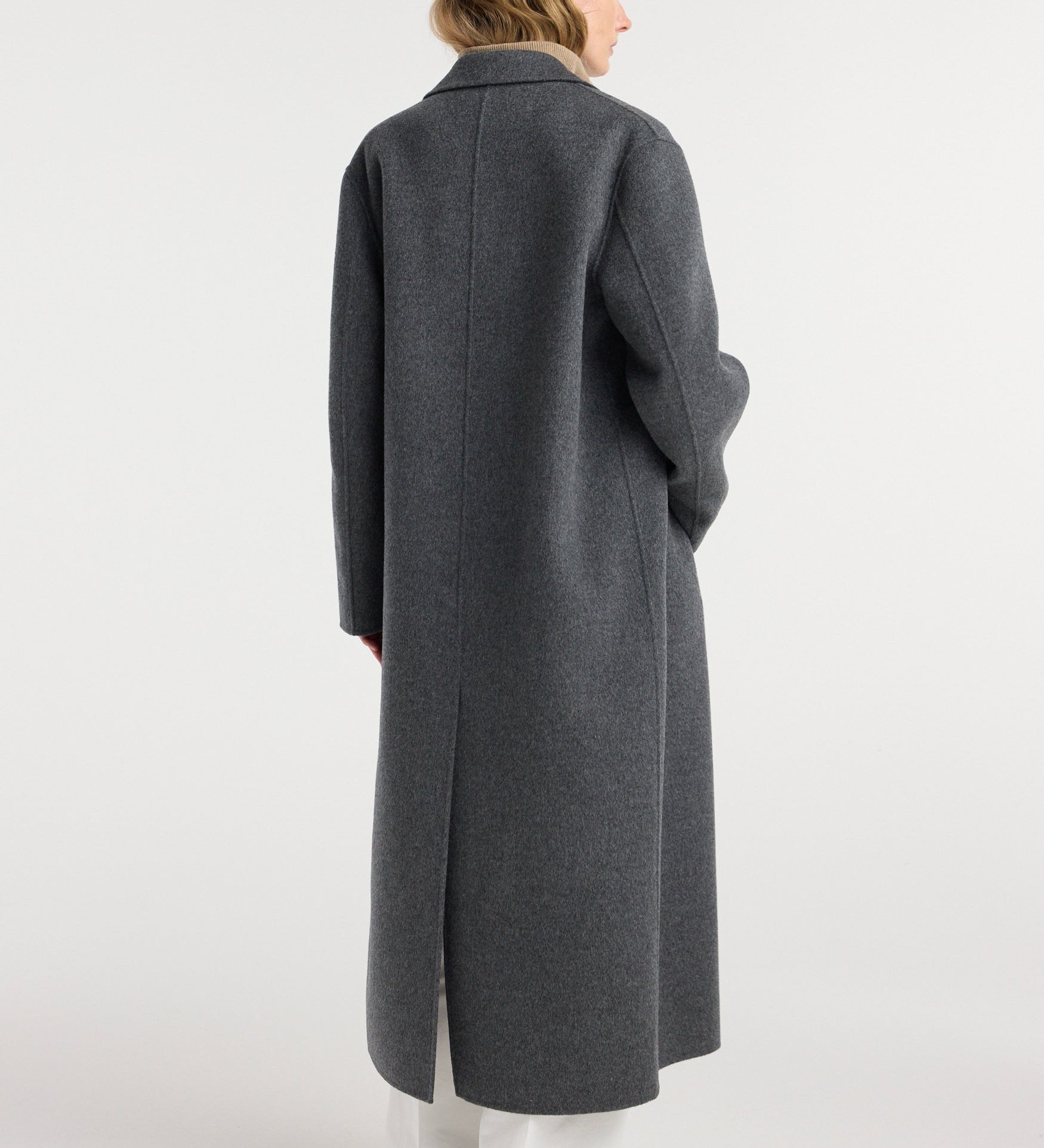 ROHE - Double - faced wool long coat | dark grey melange