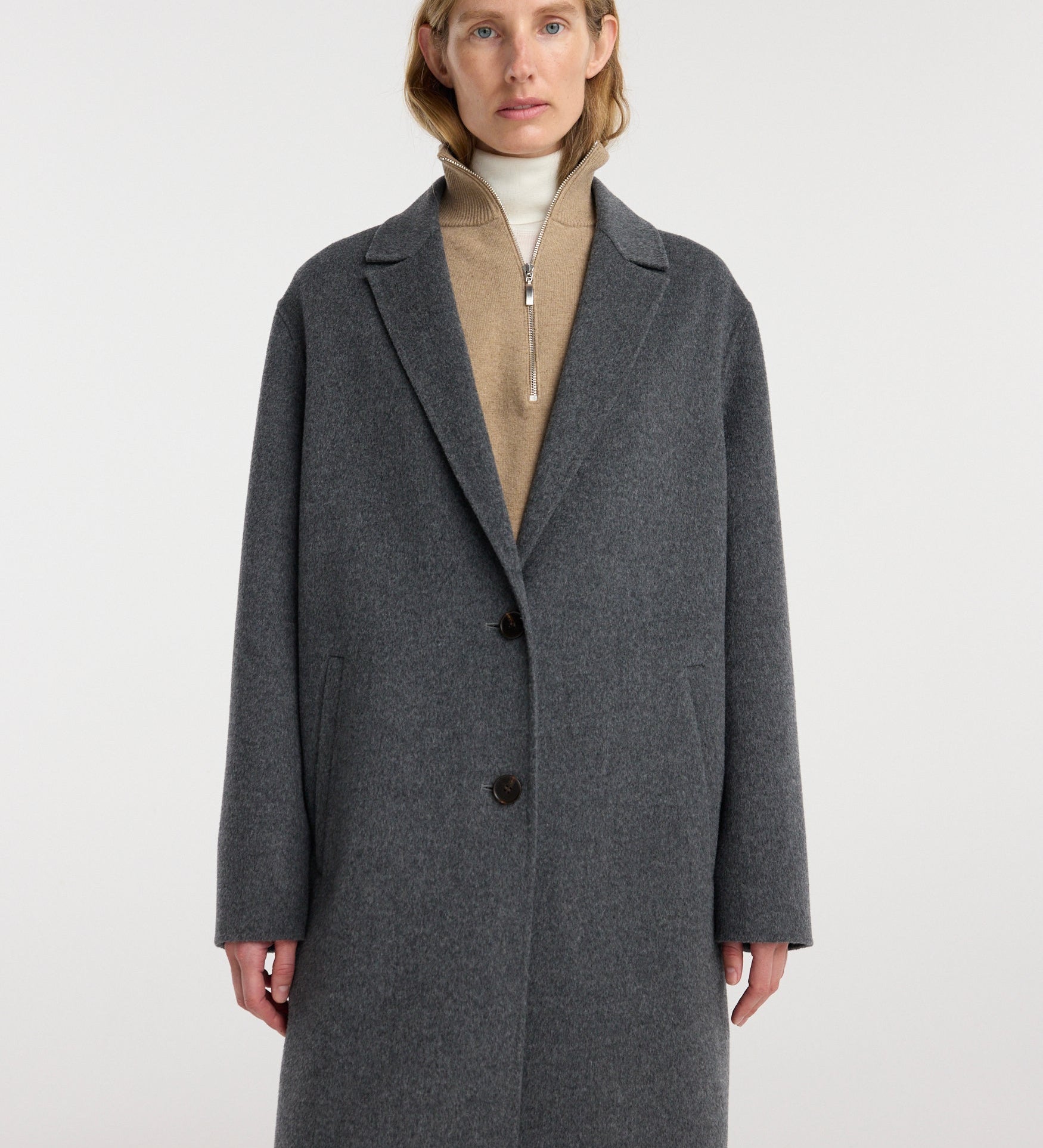 ROHE - Double - faced wool long coat | dark grey melange