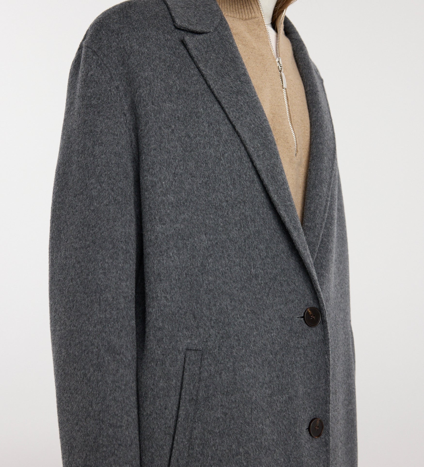 ROHE - Double - faced wool long coat | dark grey melange