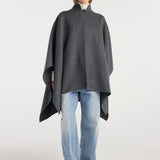 ROHE - Double - faced wool pankou closure poncho | dark grey melange