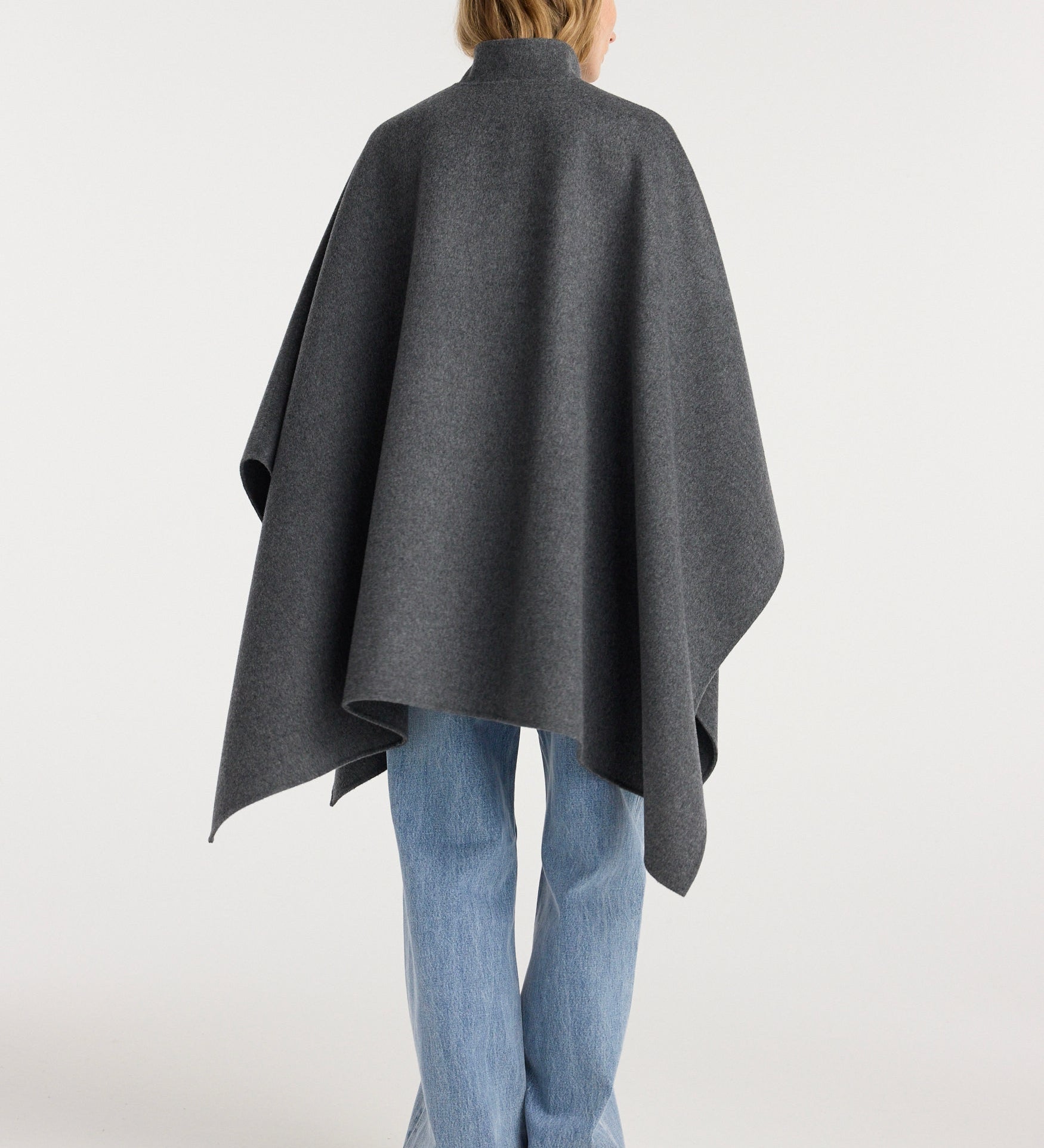 ROHE - Double - faced wool pankou closure poncho | dark grey melange