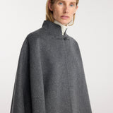 ROHE - Double - faced wool pankou closure poncho | dark grey melange