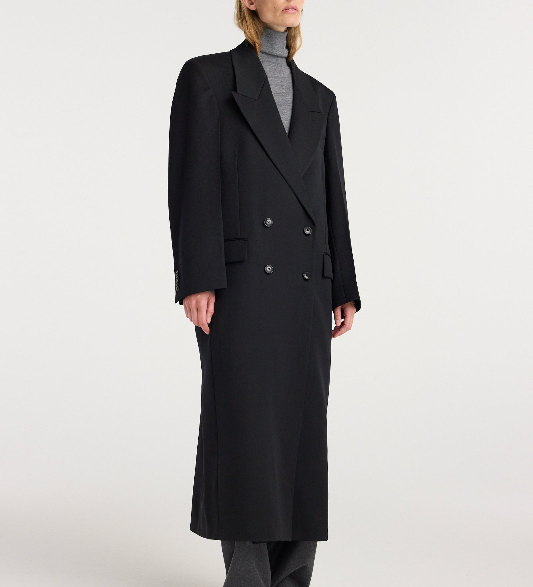 ROHE - Double breasted tailored coat | black