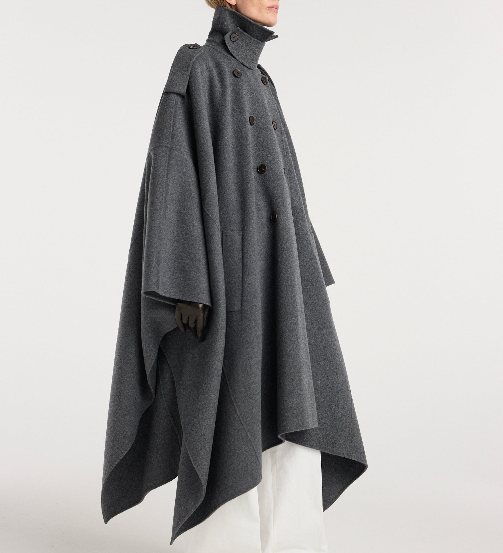 ROHE - Double - faced cape trenchcoat | dark grey melange