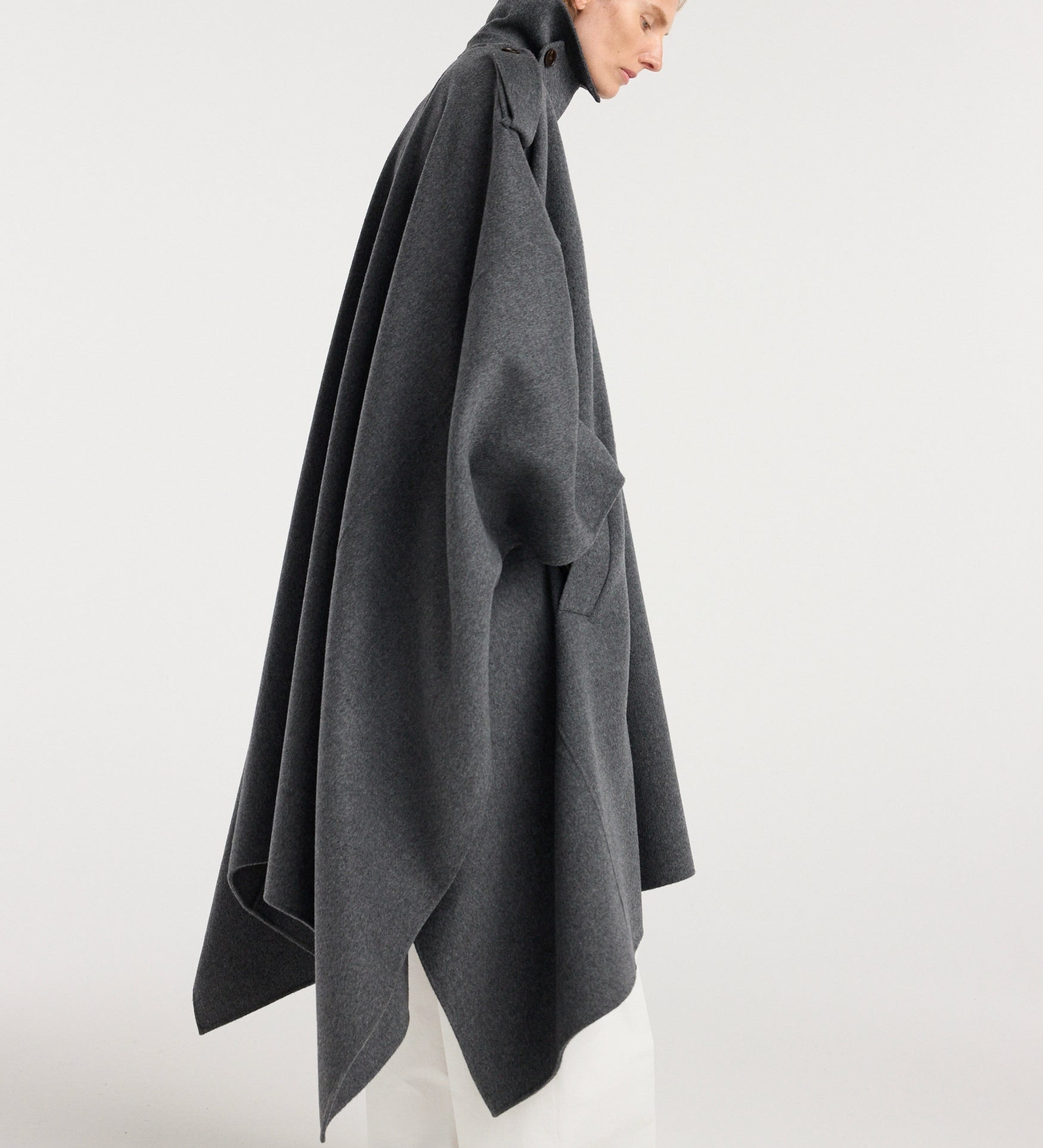 ROHE - Double - faced cape trenchcoat | dark grey melange
