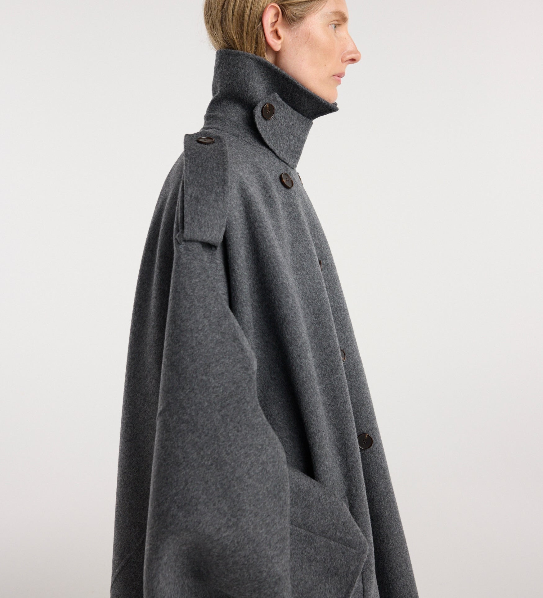 ROHE - Double - faced cape trenchcoat | dark grey melange