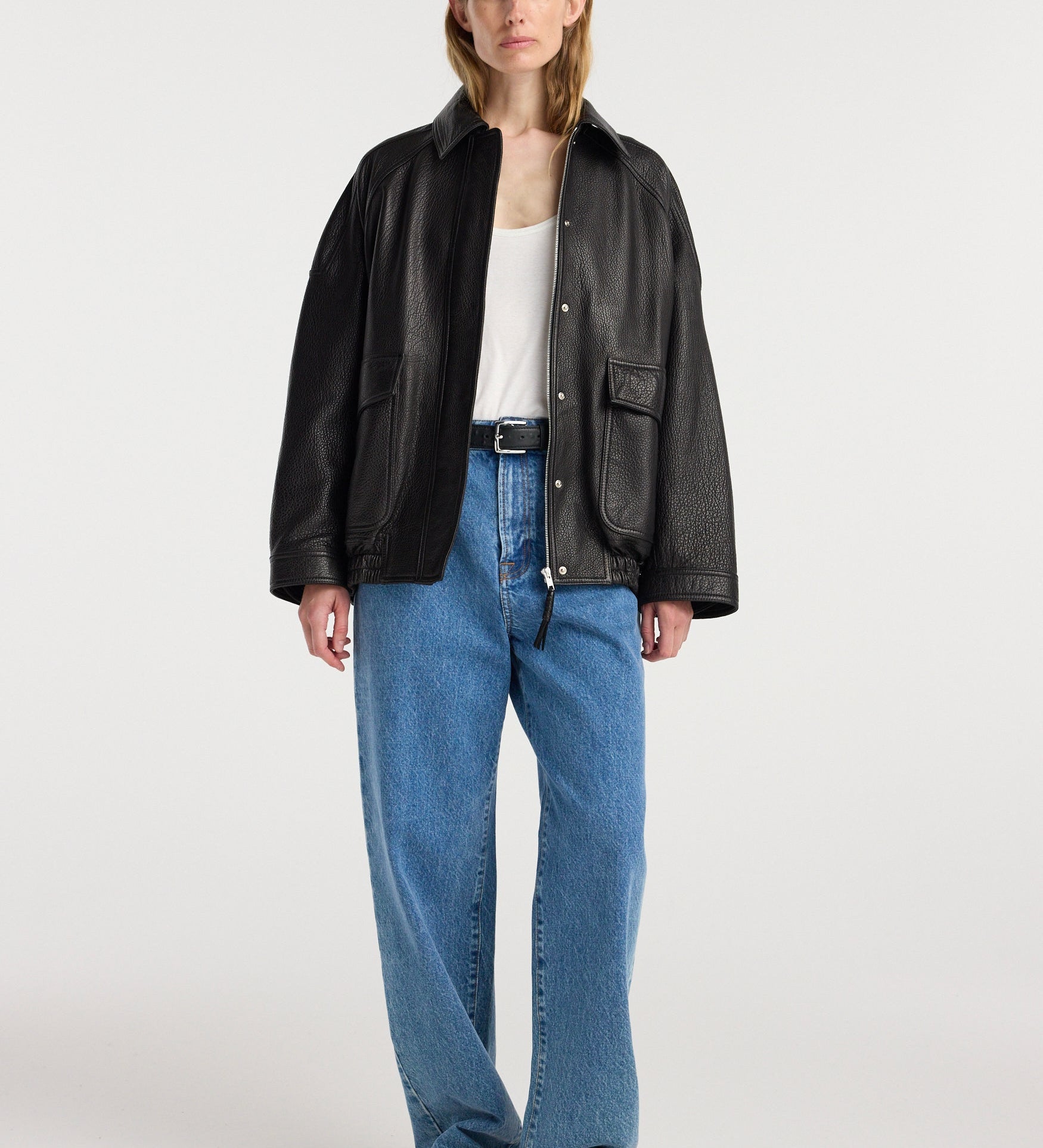 ROHE - Grain leather aviator jacket | black