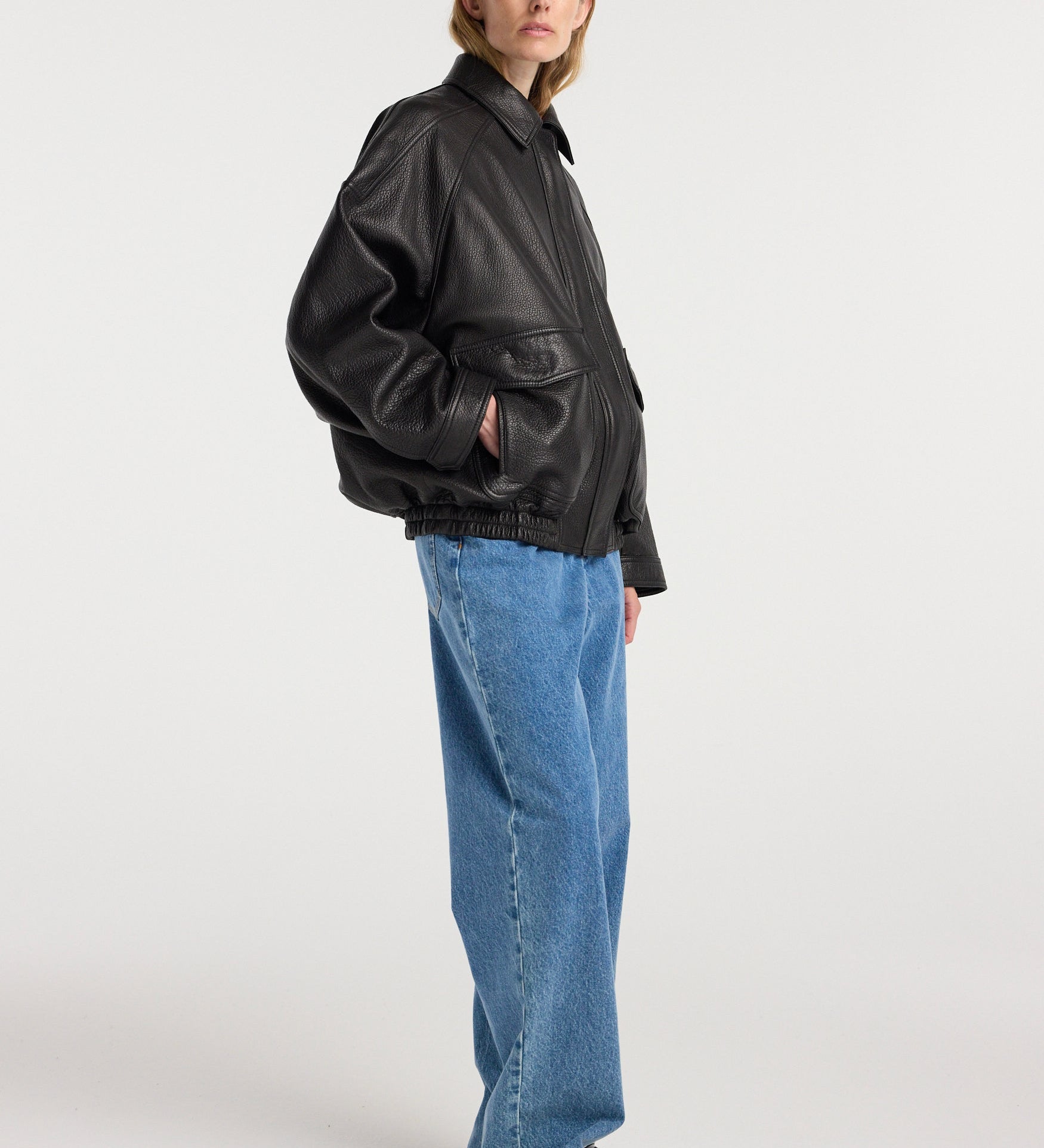 ROHE - Grain leather aviator jacket | black