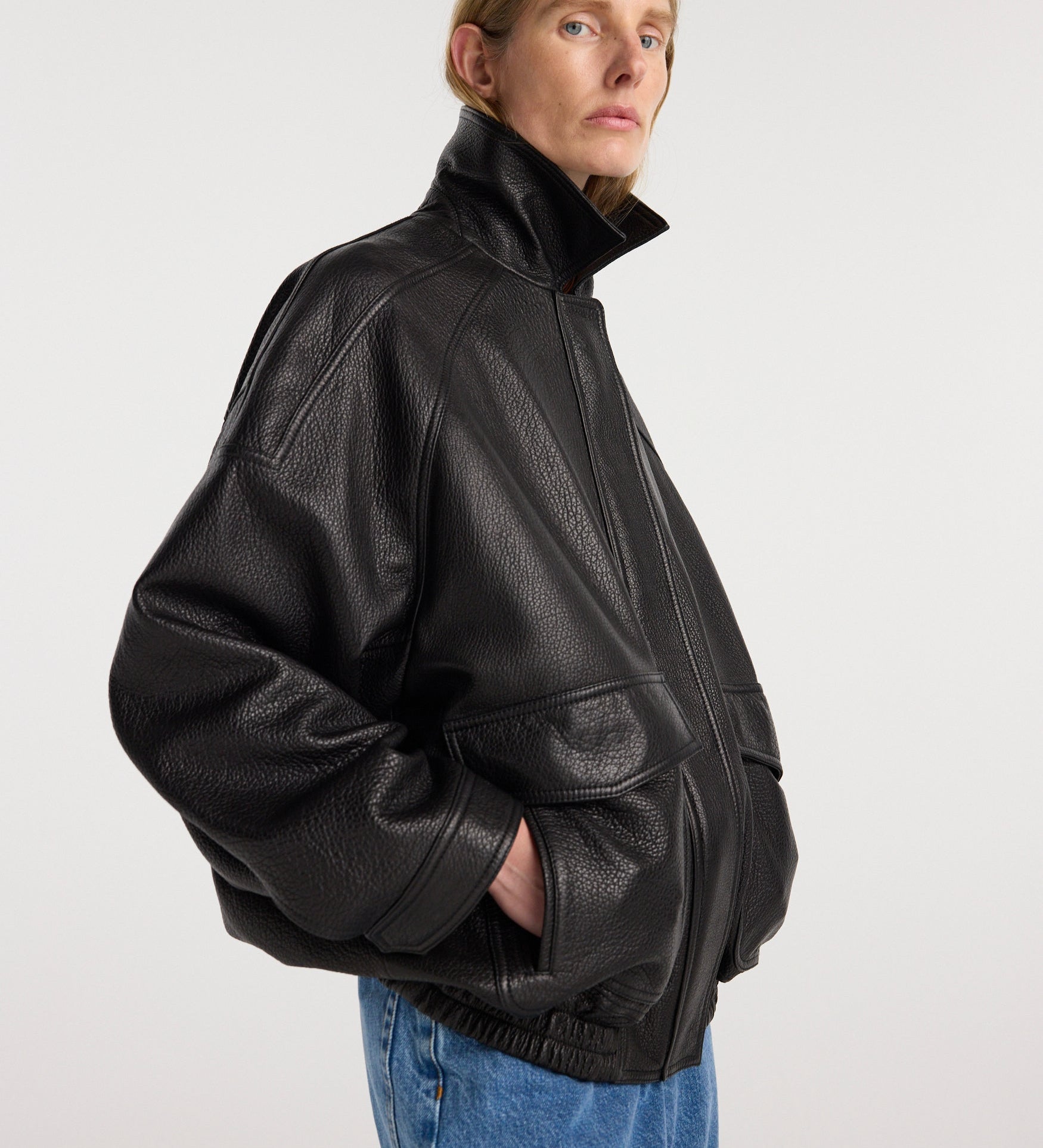 ROHE - Grain leather aviator jacket | black