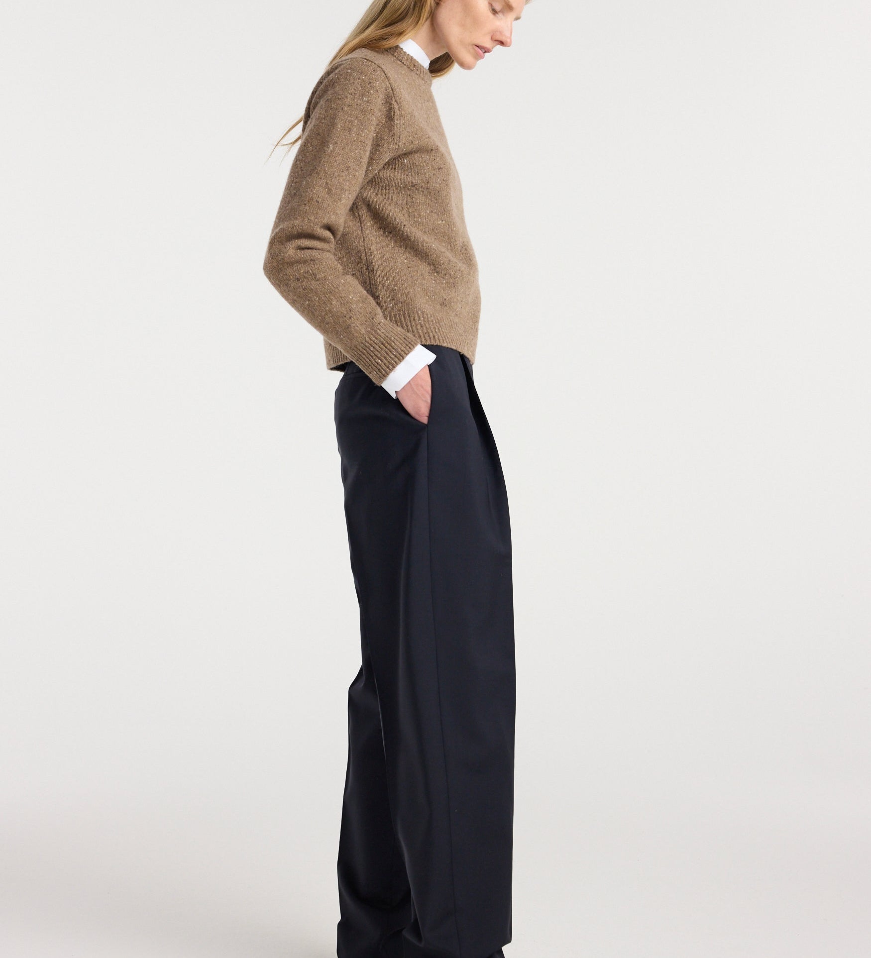 ROHE - Fitted mouliné crewneck | mouliné taupe melange