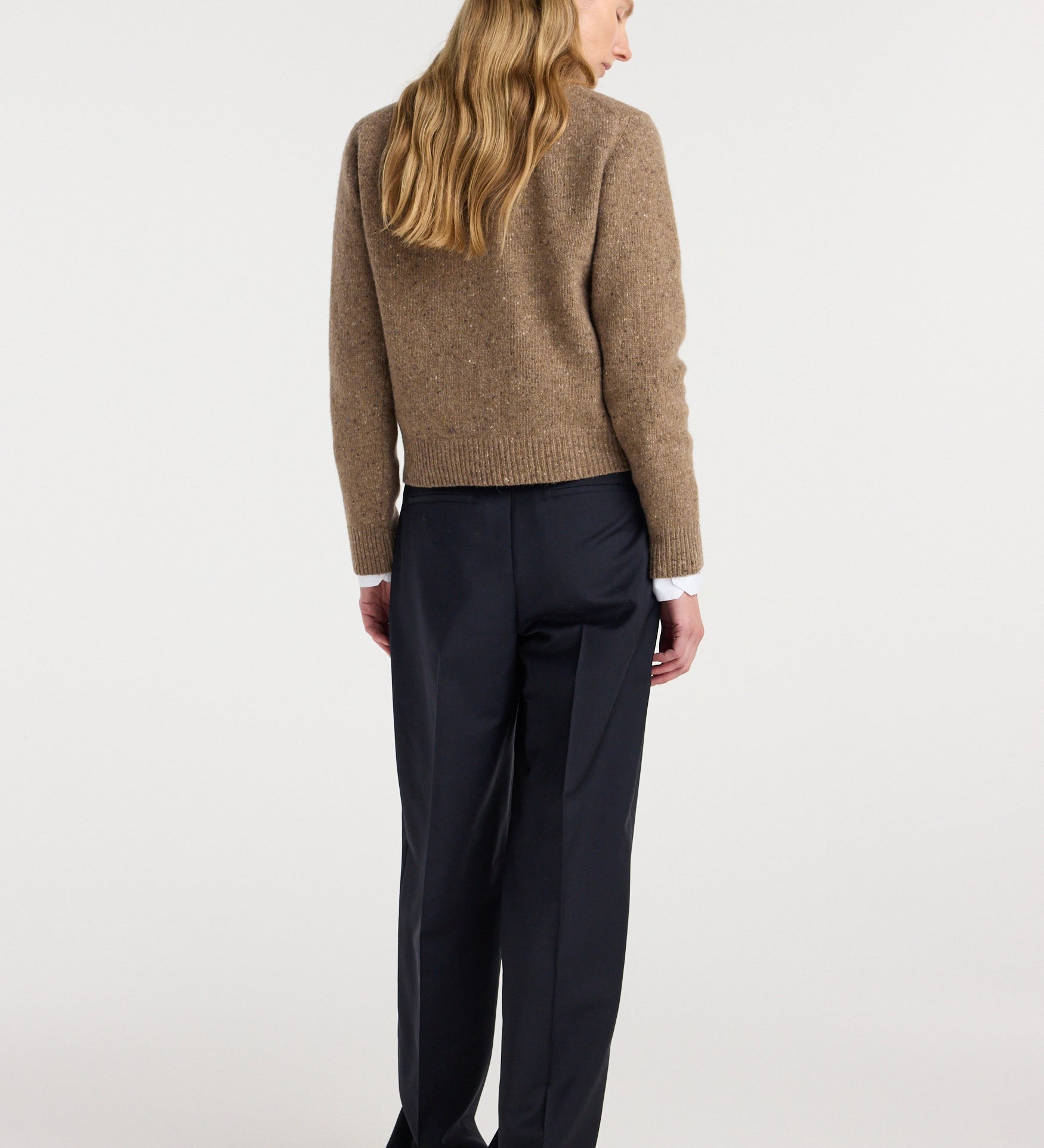ROHE - Fitted mouliné crewneck | mouliné taupe melange